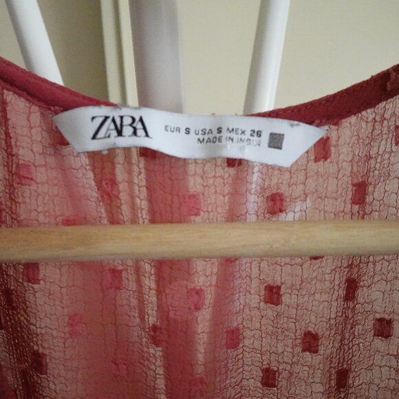 ZARA Sheer Flowy Short Pink Dress Size Small - Picture 2 of 5